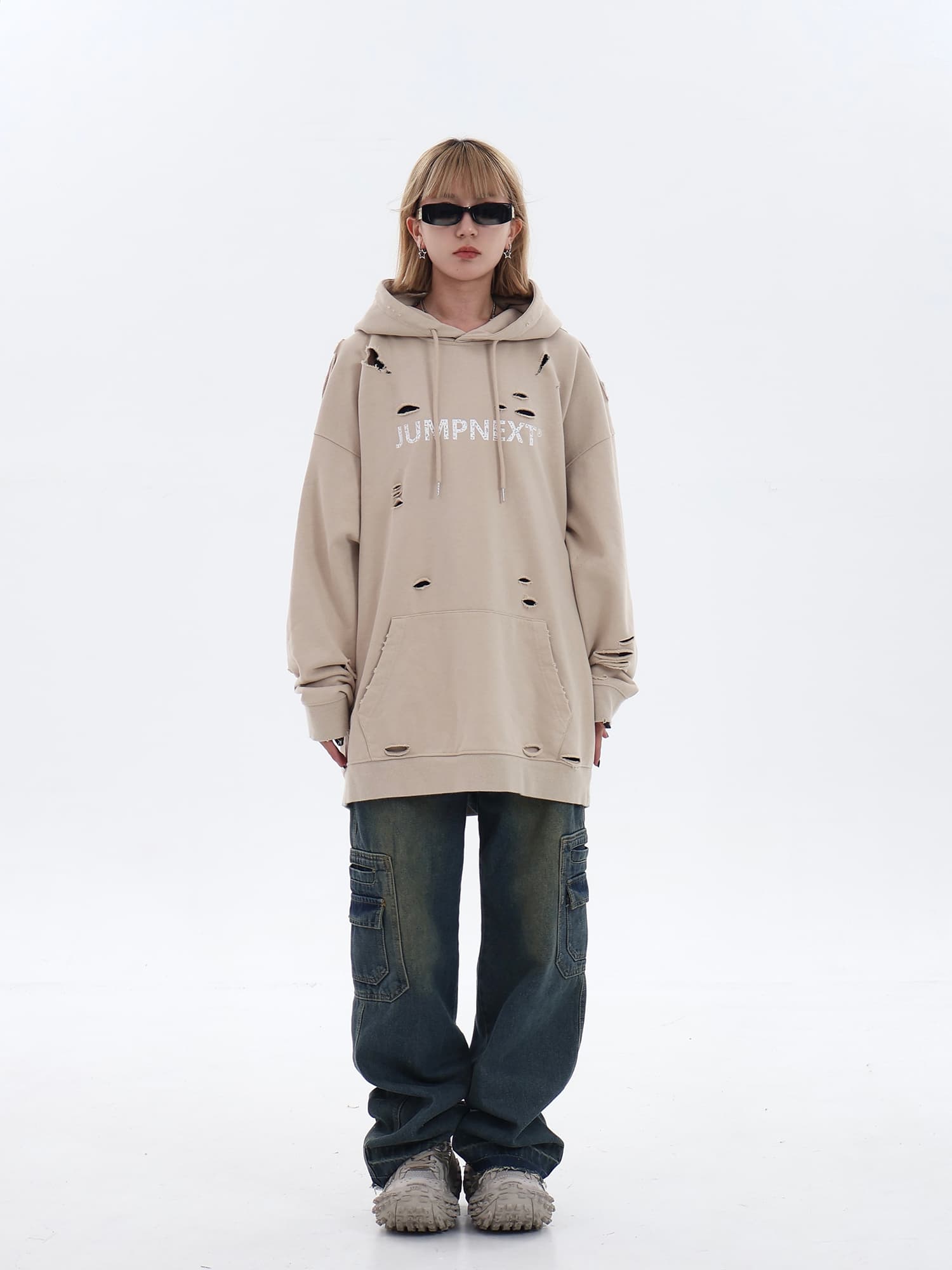 ストリートファッション ダメージ加工 特大パーカー