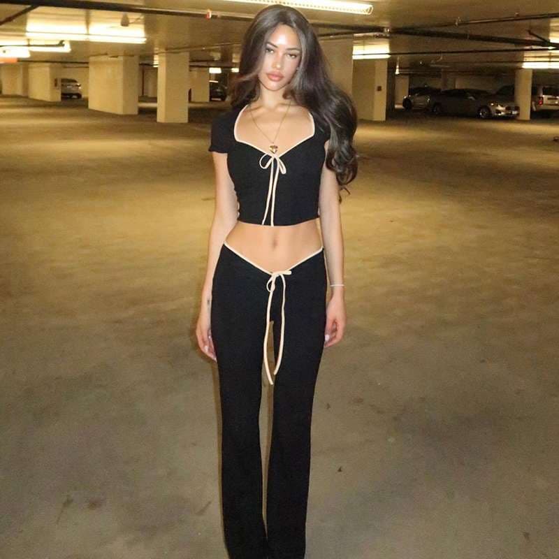 ストリートファッション セクシーリボンクロップドキャミソール