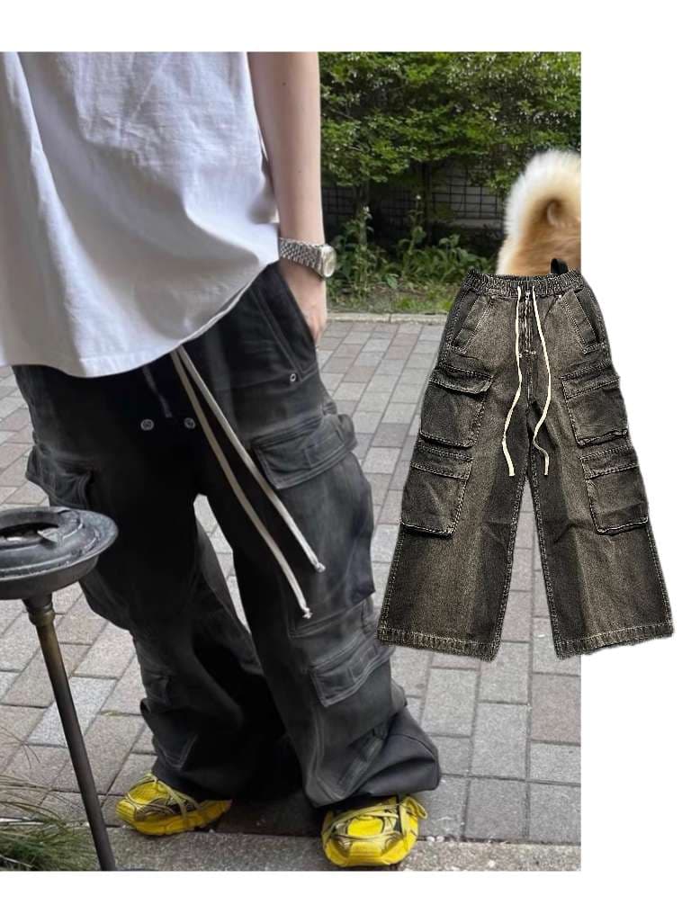 ストリートファッション オーバーサイズ ワイドカーゴパンツ