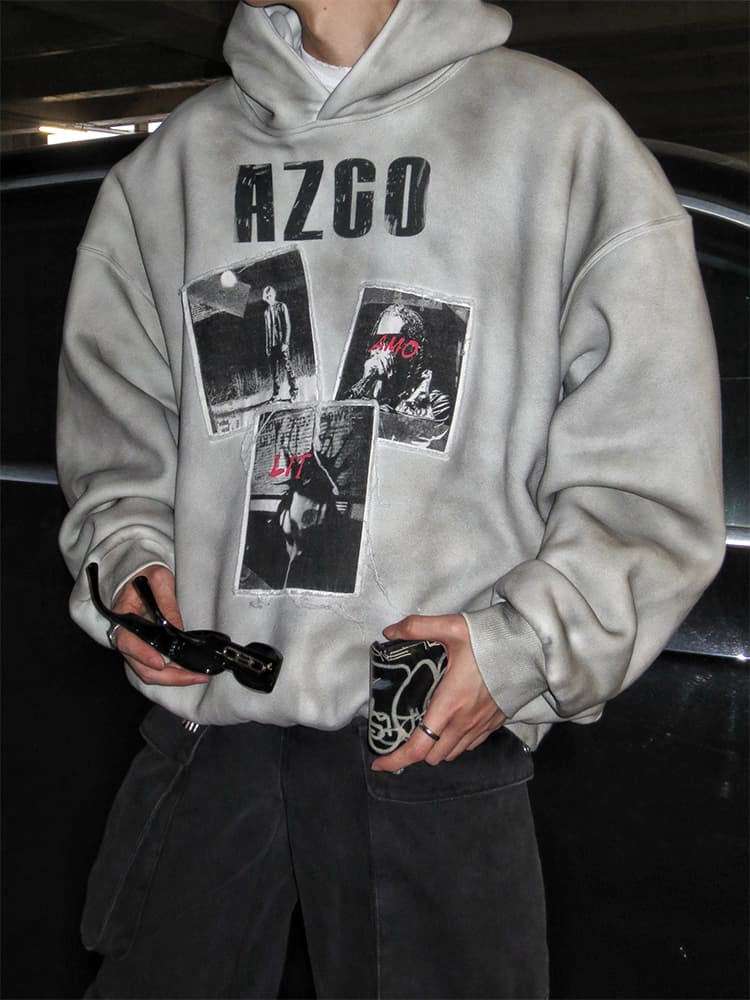 ストリートファッション ストリートファッション 写真アートプリント パーカー