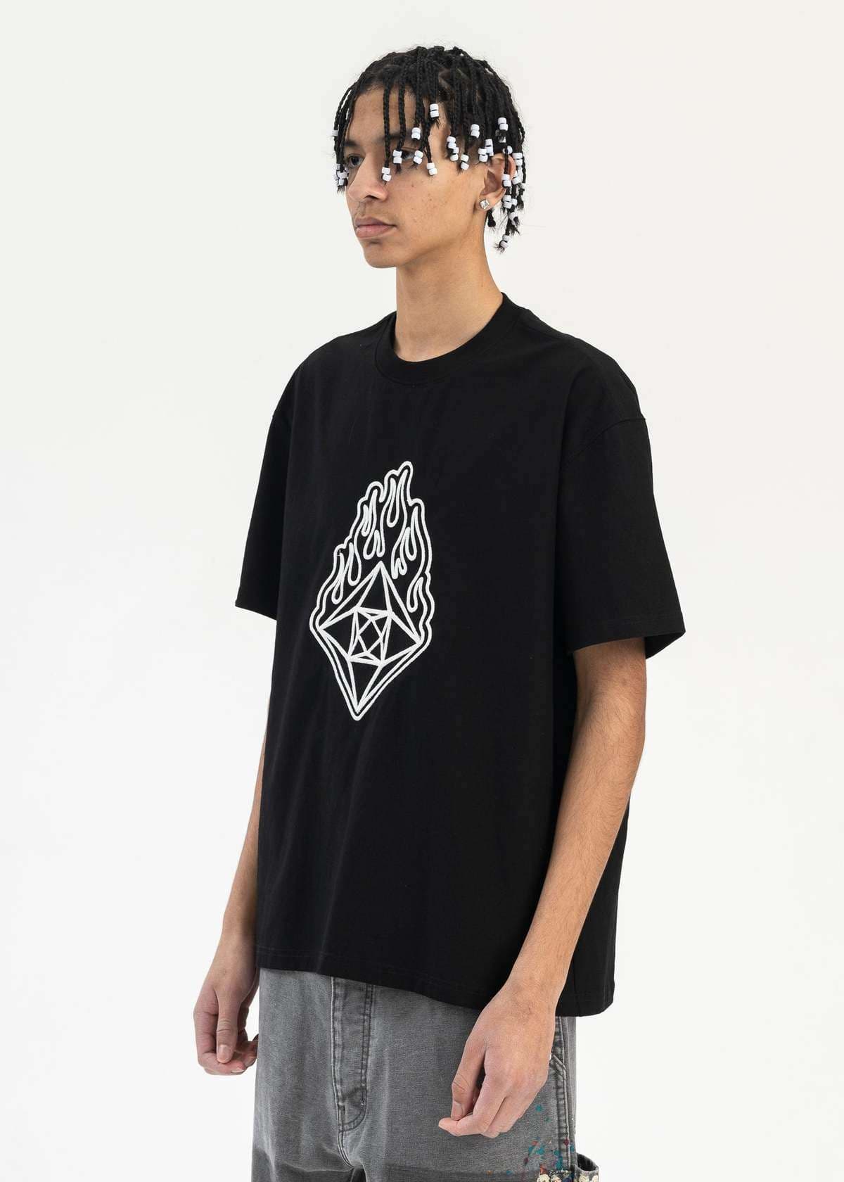 ストリートファッション 燃える宝石モチーフプリントTシャツ