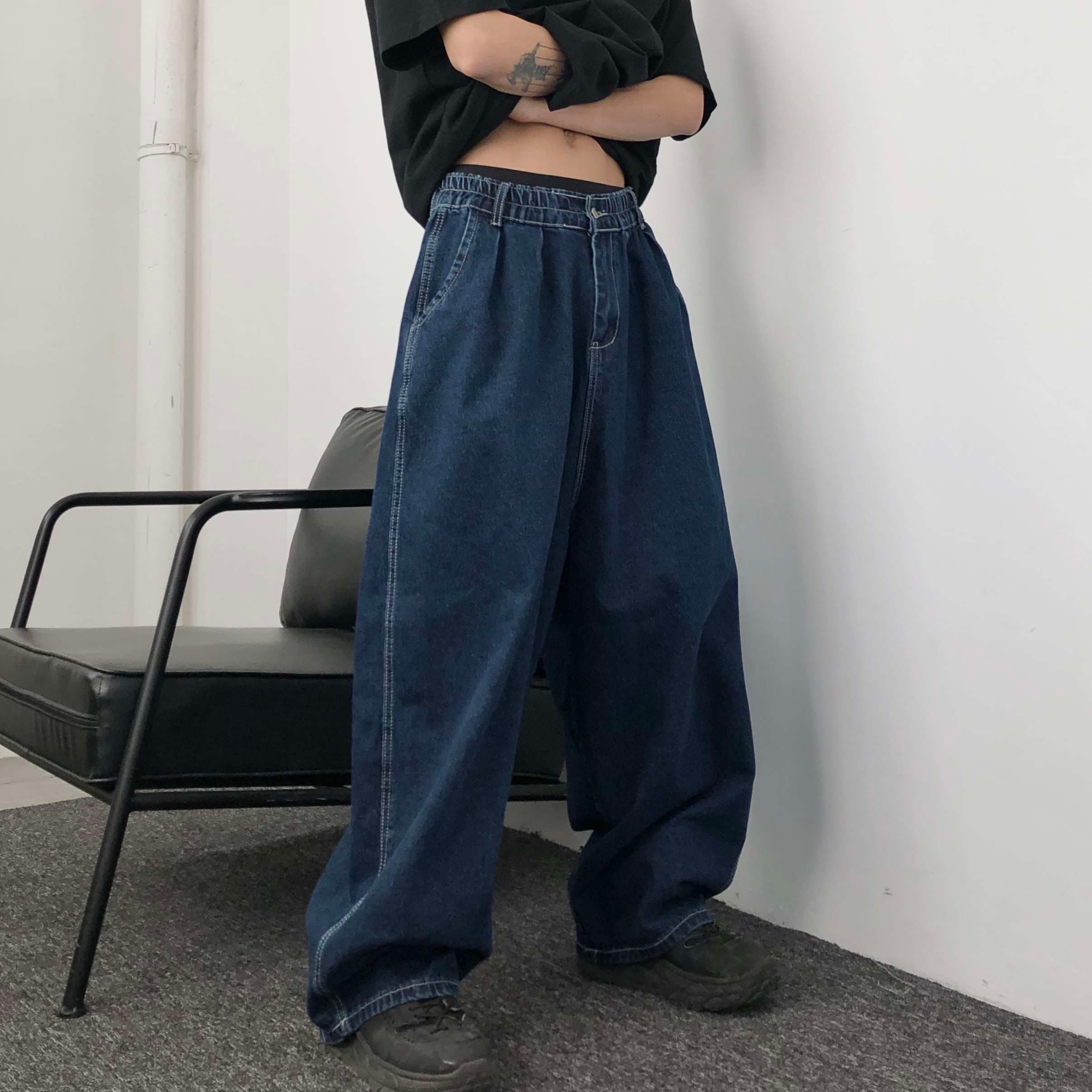 ストリートファッション オーバーサイズ ワイドデニムパンツ