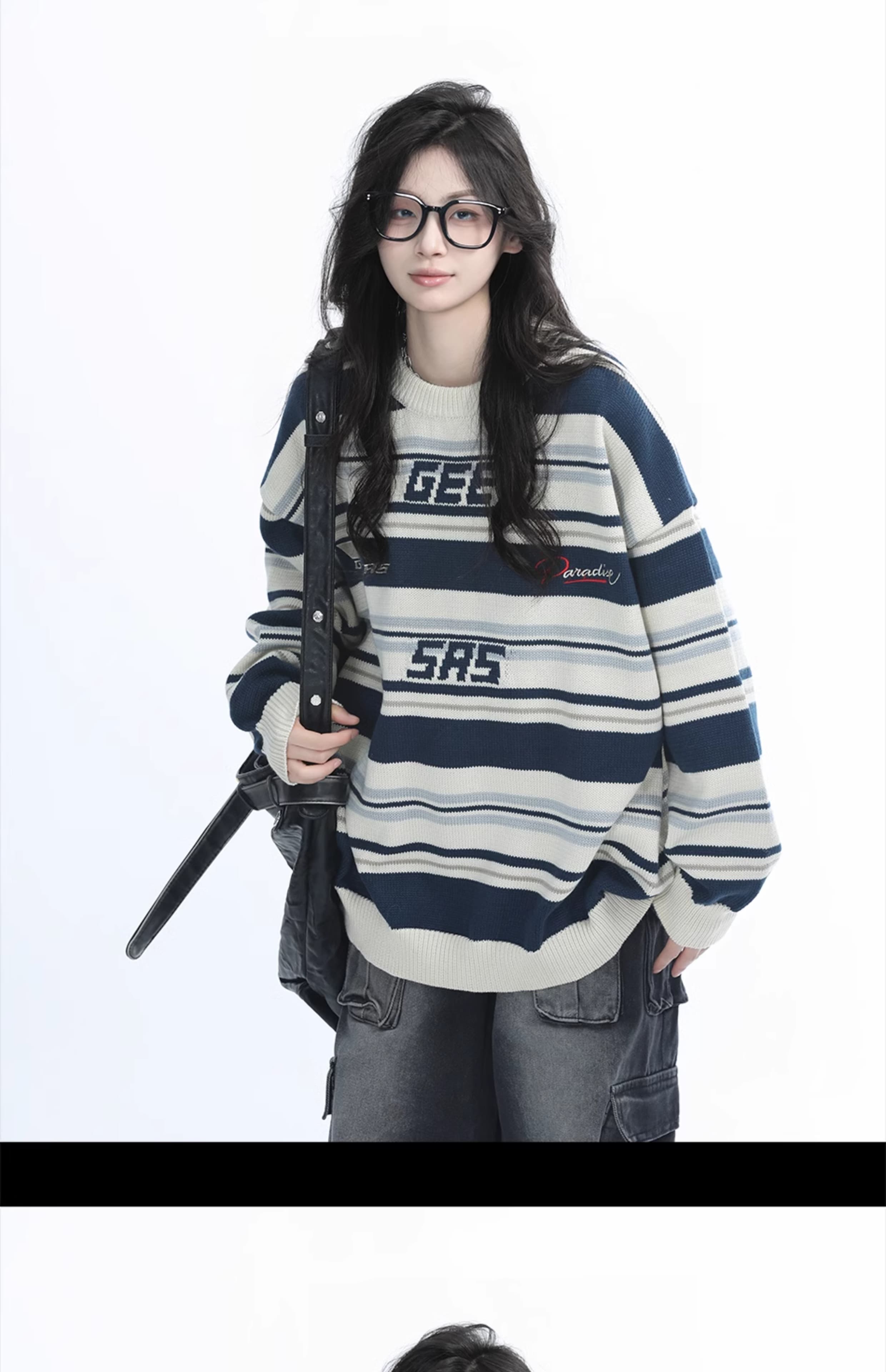 ストリートファッション ストリートファッション ルーズシルエット ボーダーニット