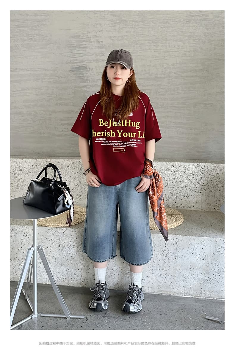 ストリートファッション ゆったりワイドデニムハーフパンツ