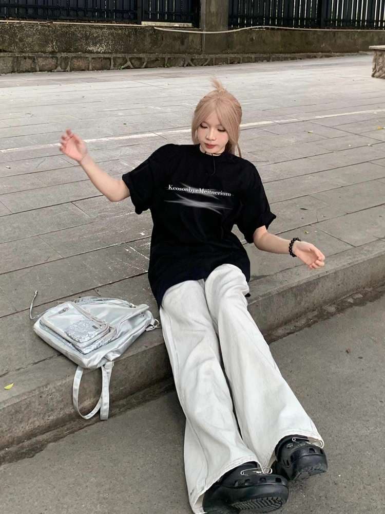 ストリートファッション オーバーサイズプリントロゴTシャツ