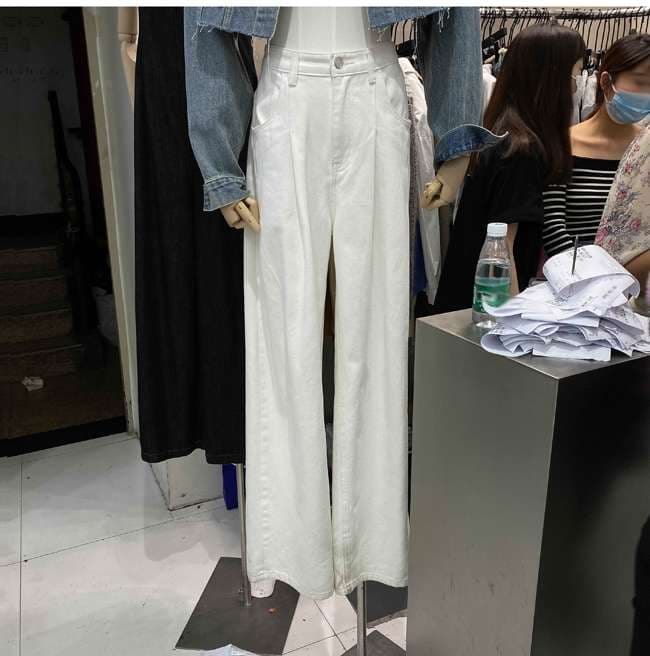 ストリートファッション ゆったりワイドデニムパンツ