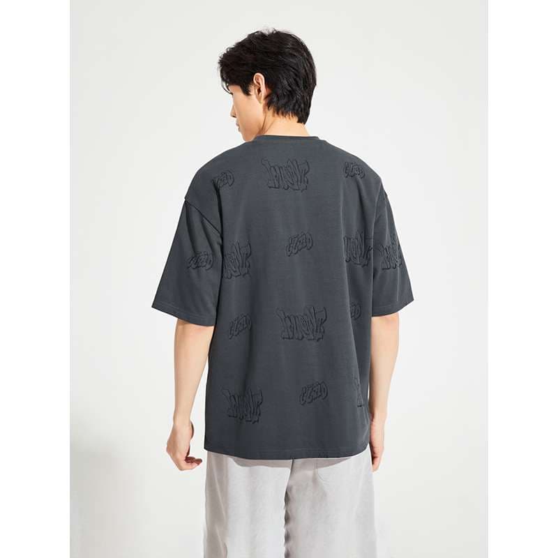 ストリートファッション 総柄エンボス加工オーバーサイズTシャツ