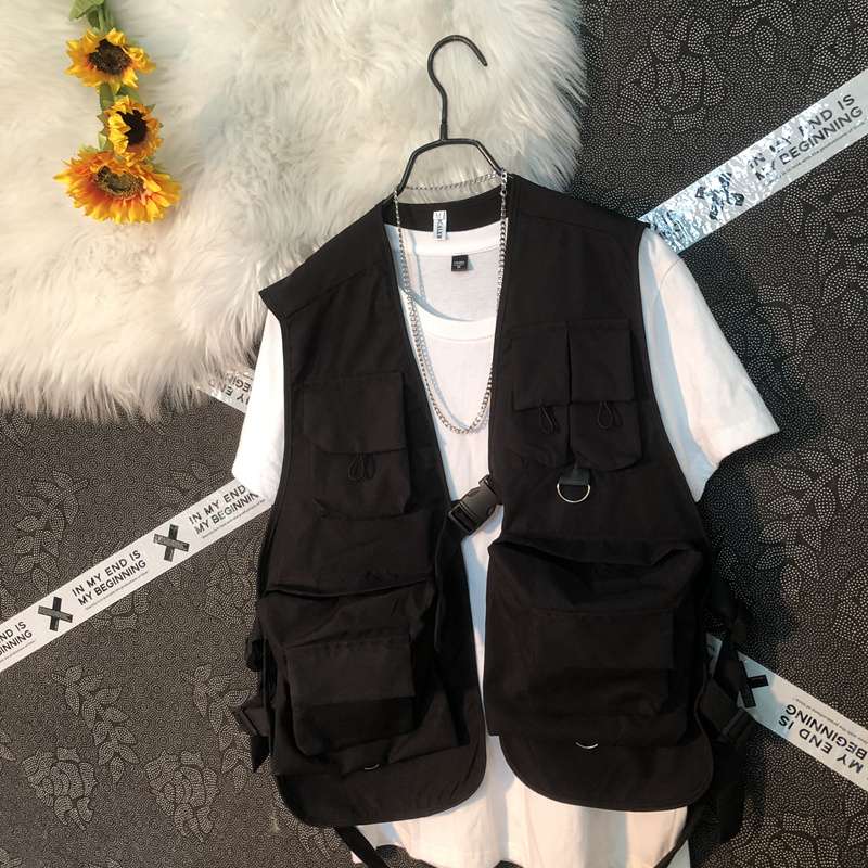 ストリートファッション マルチポケット機能性ストリートベスト