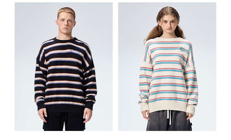 ストリートファッション オーバーサイズボーダーニットセーター