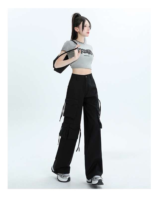 ストリートファッション 多機能ポケット付きワイドカーゴパンツ