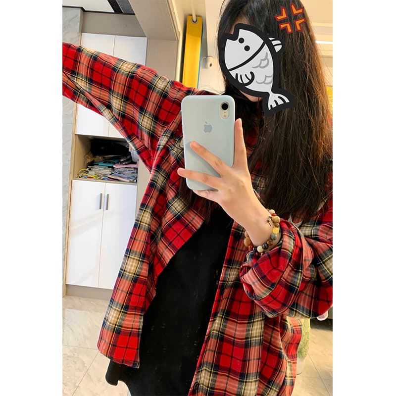 ストリートファッション ゆったりオーバーサイズチェックシャツ