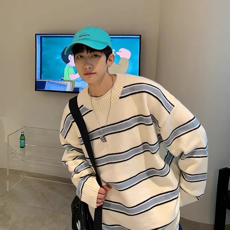 ストリートファッション クラシック横縞オーバーニット