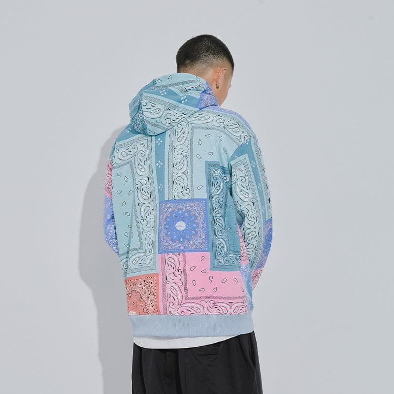 ストリートファッション ストリートファッション バンダナ柄パッチワークパーカー