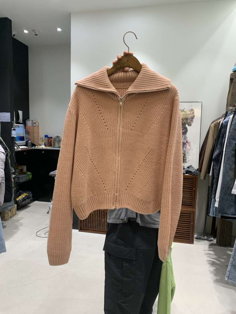 ストリートファッション ジップアップ ニットカーディガン