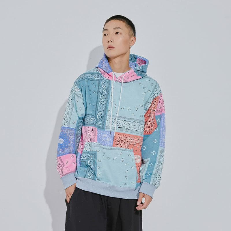 ストリートファッション ストリートファッション バンダナ柄パッチワークパーカー
