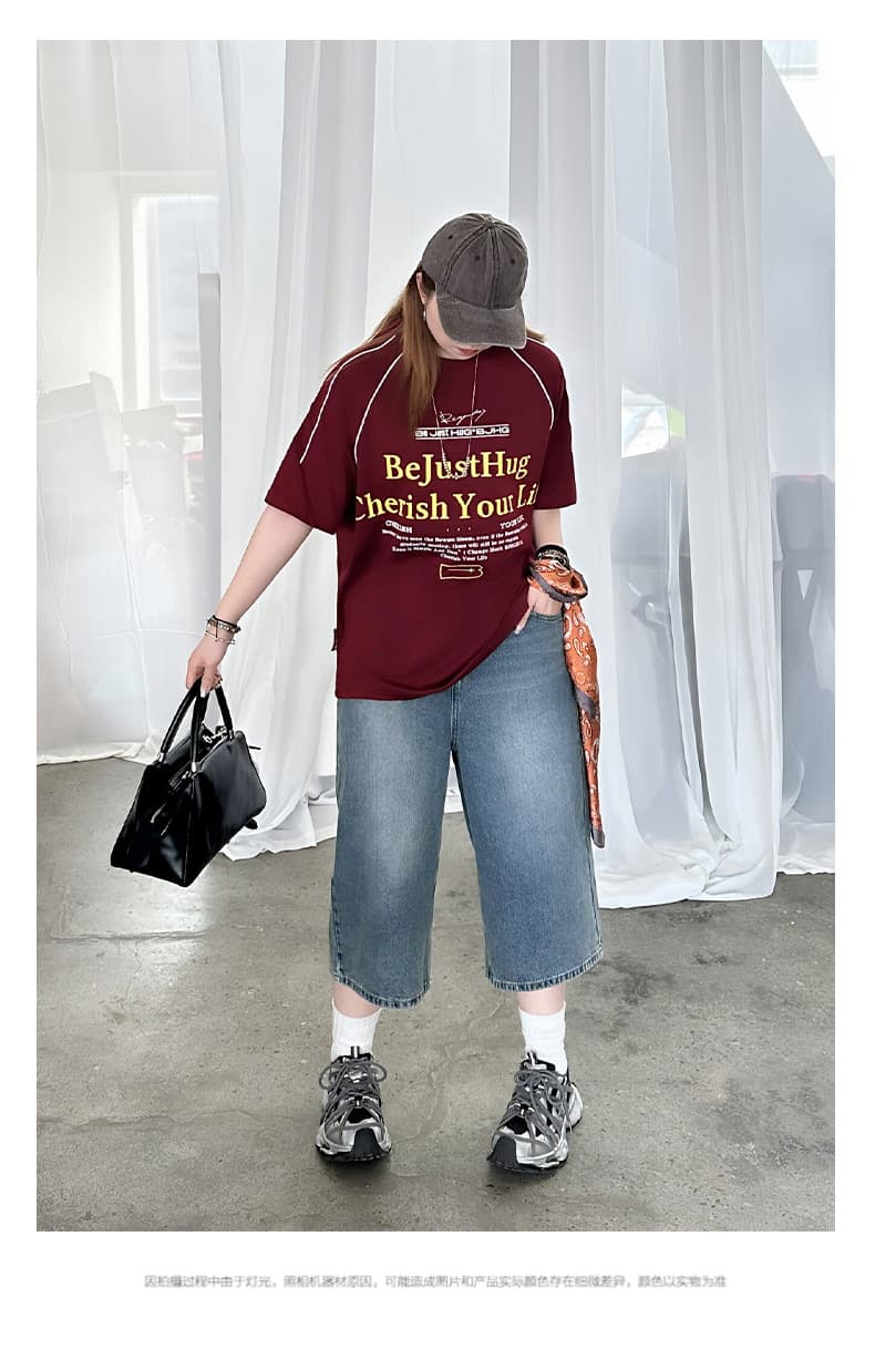 ストリートファッション ゆったりワイドデニムハーフパンツ