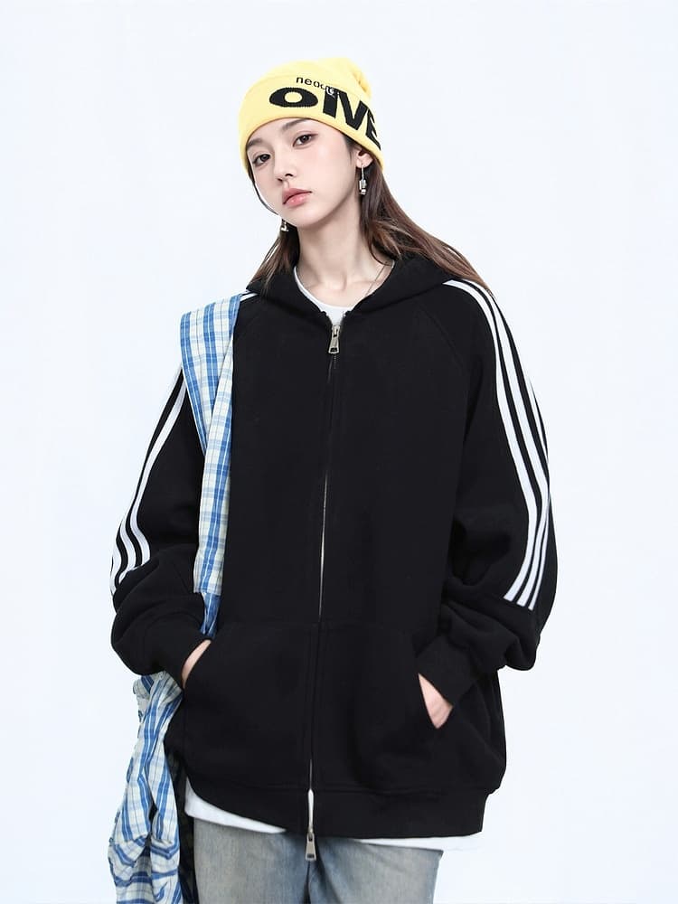 ストリートファッション サイドライン ゆったりパーカー