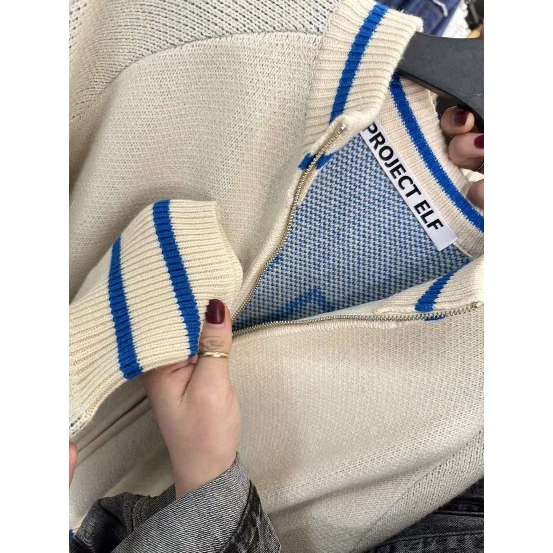 ストリートファッション 数字刺繍ヴァーシティニットジャケット