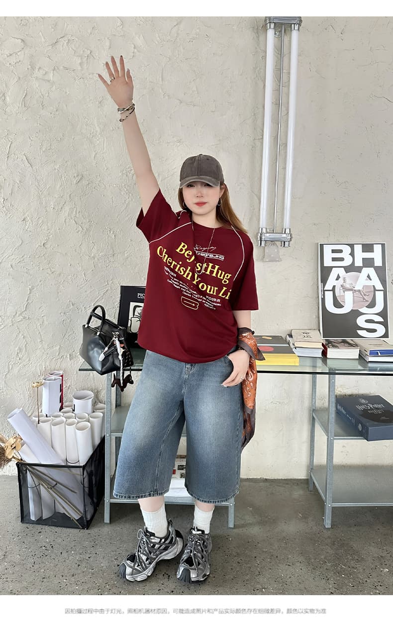 ストリートファッション ゆったりワイドデニムハーフパンツ