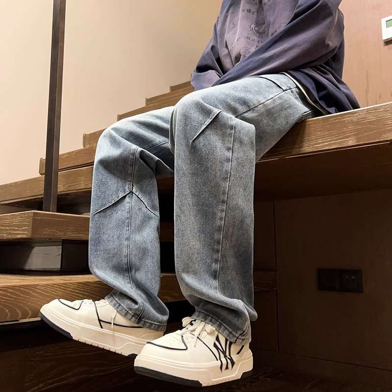 ストリートファッション ワイドシルエットデニムパンツ