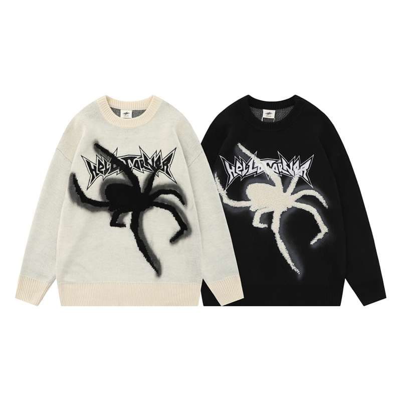 ストリートファッション 
 クモ柄オーバーサイズニットセーター