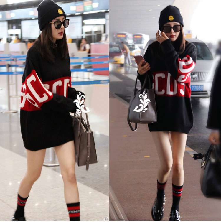 ストリートファッション オーバーサイズロゴニットワンピース