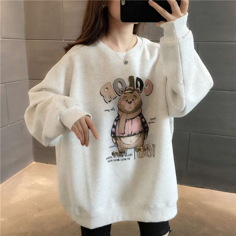 ストリートファッション クマキャラクター入りゆったりスウェット