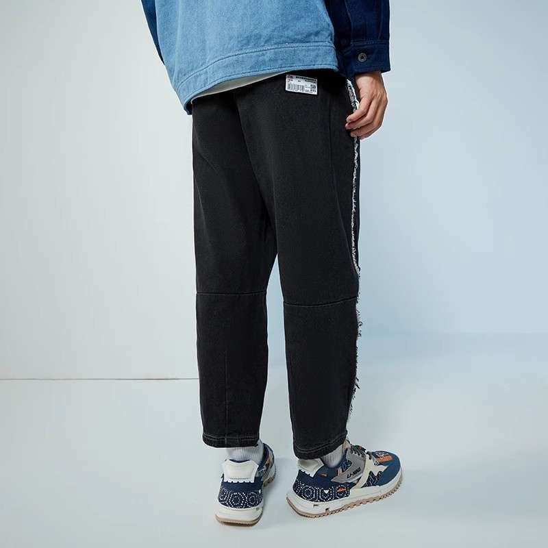 ストリートファッション フリンジ付きワイドデニムパンツ