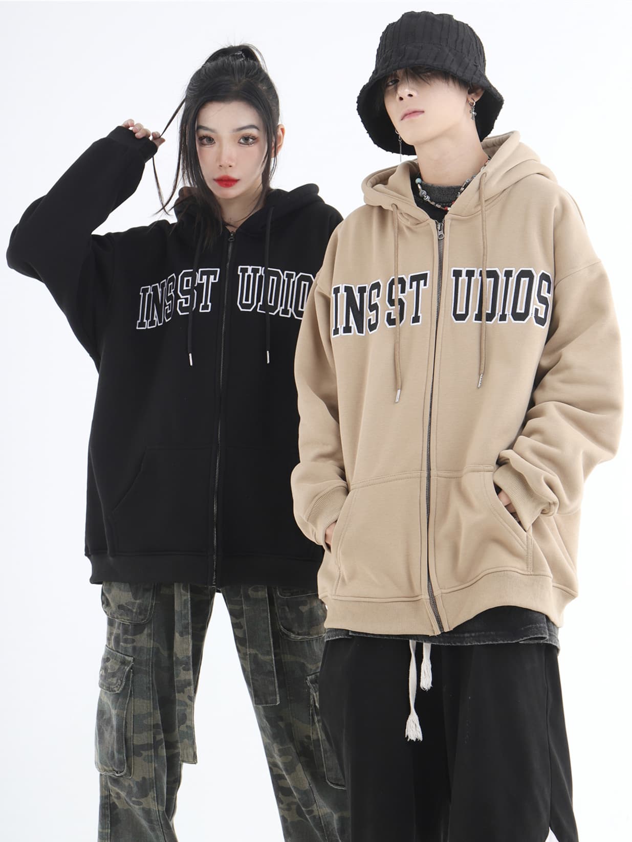 ストリートファッション ストリートファッション スタジオロゴ オーバーサイズ パーカー