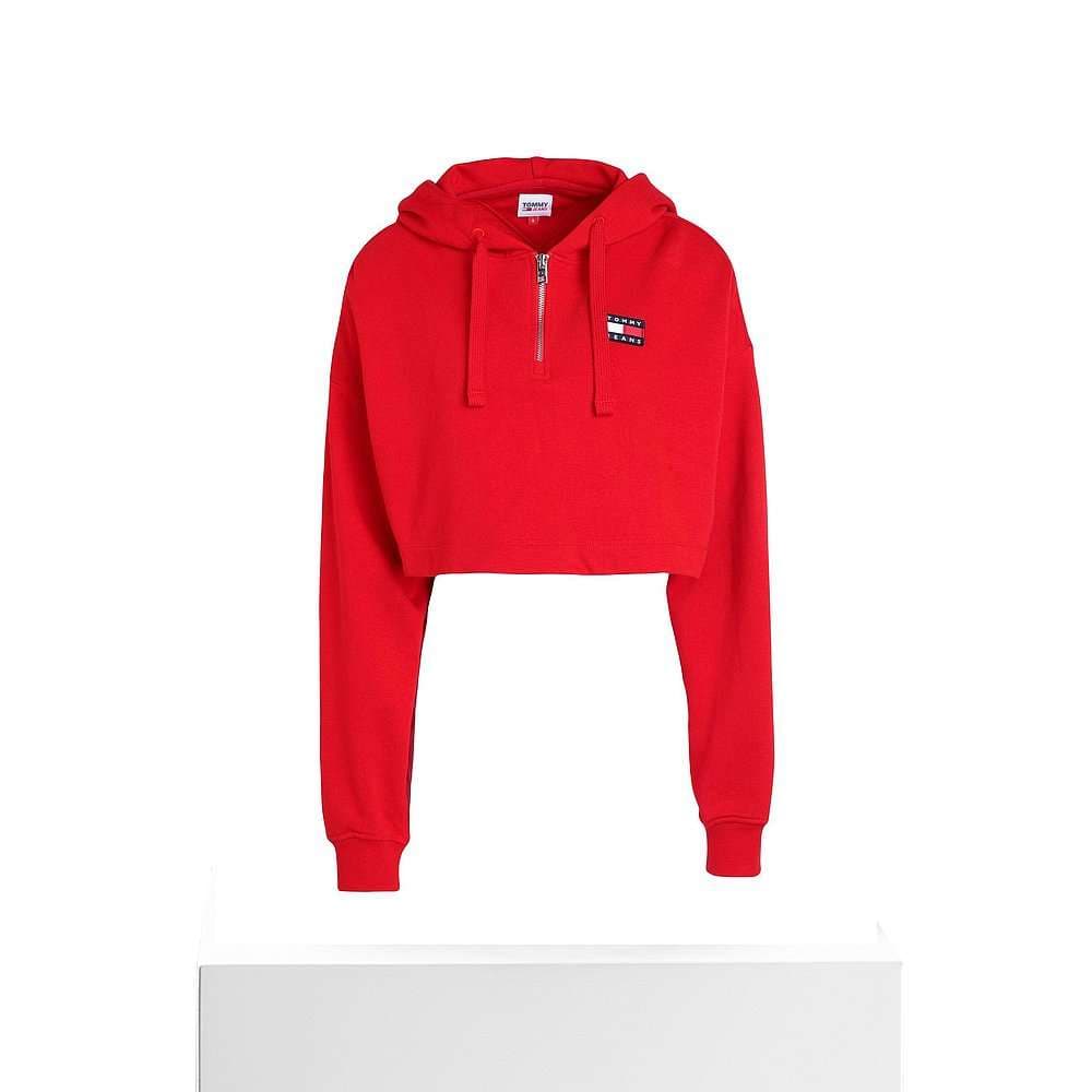 ストリートファッション クロップド丈ハーフジップパーカー