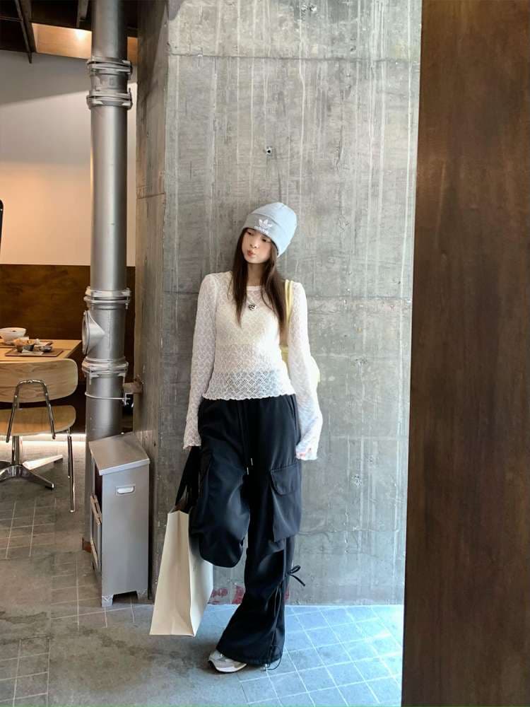 ストリートファッション ゆったりカーゴワイドパンツ