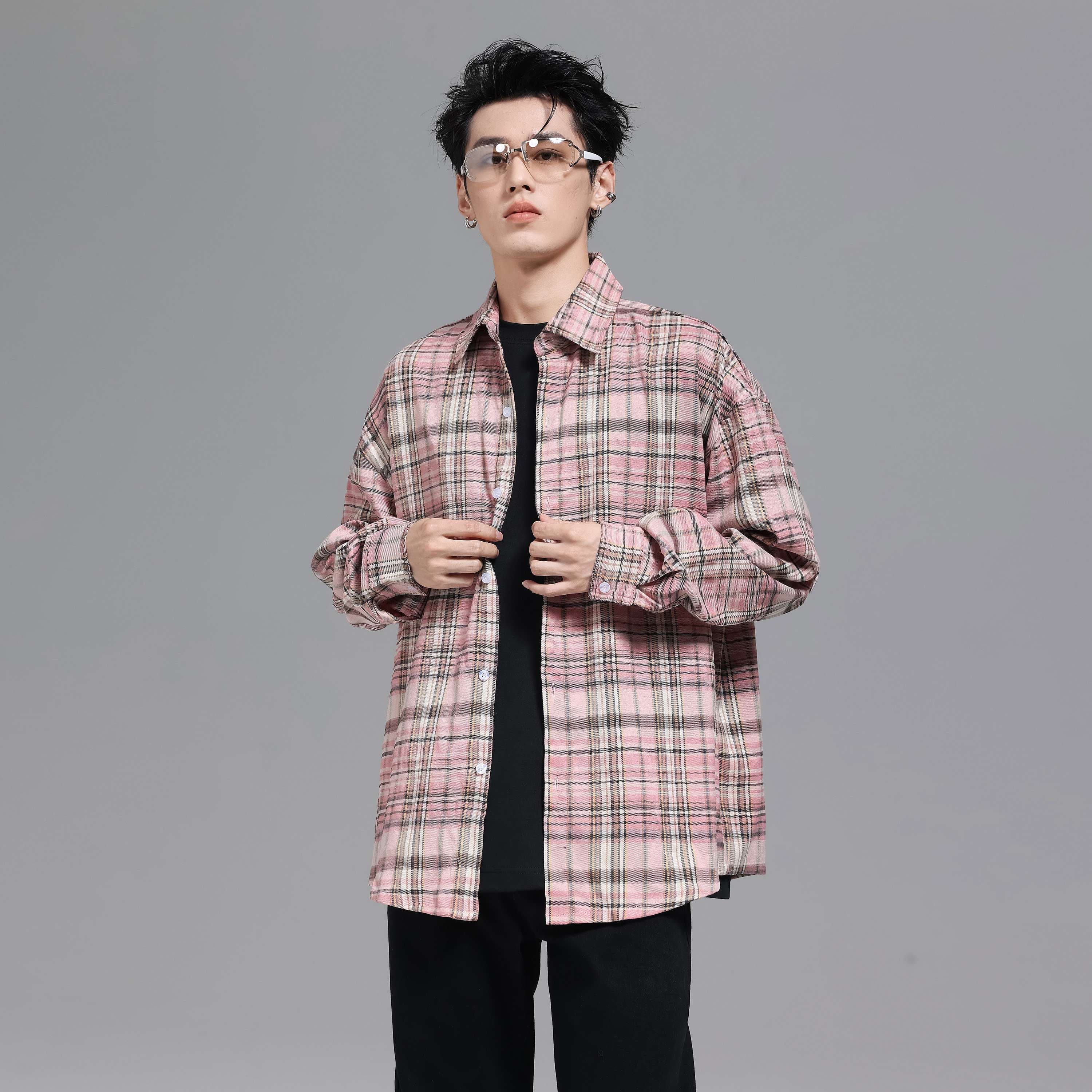 ストリートファッション オーバーサイズチェック柄シャツ
