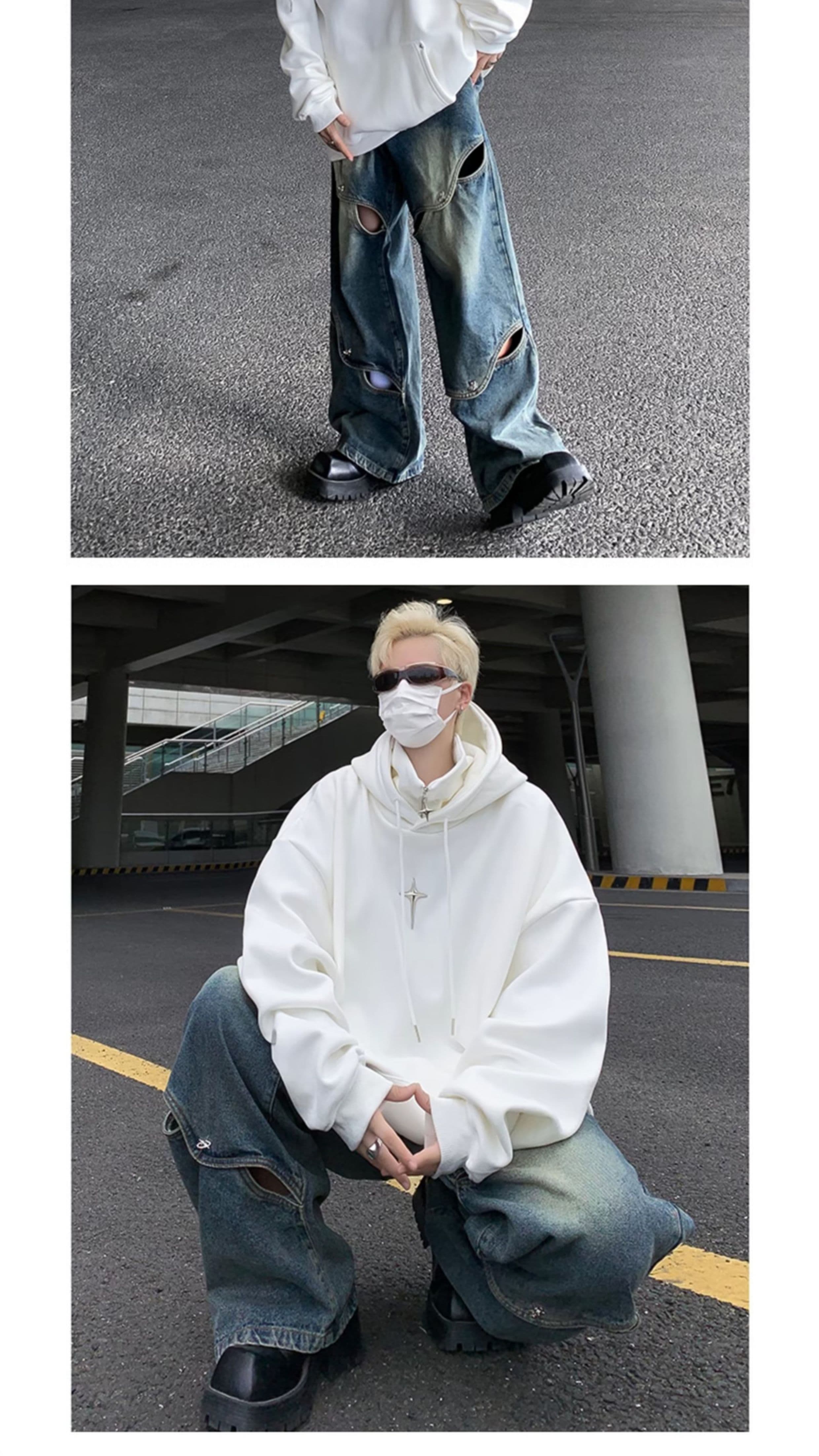 ストリートファッション ストリートファッション 十字架刺繍オーバーサイズパーカー