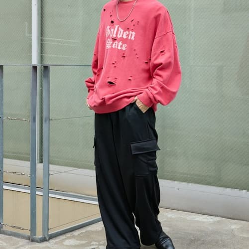 ストリートファッション ヴィンテージ風ダメージ加工パーカー