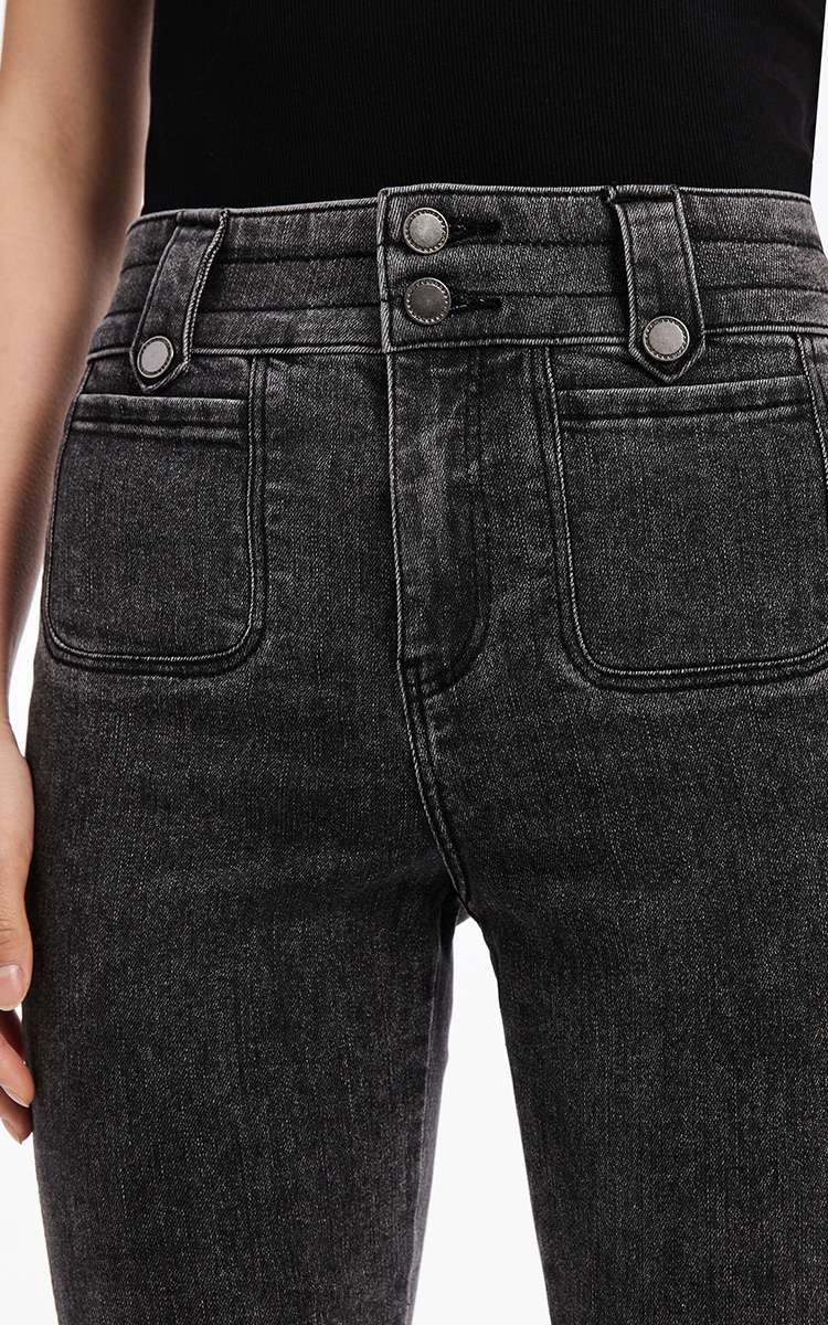 ストリートファッション ハイウエストフレアデニムパンツ