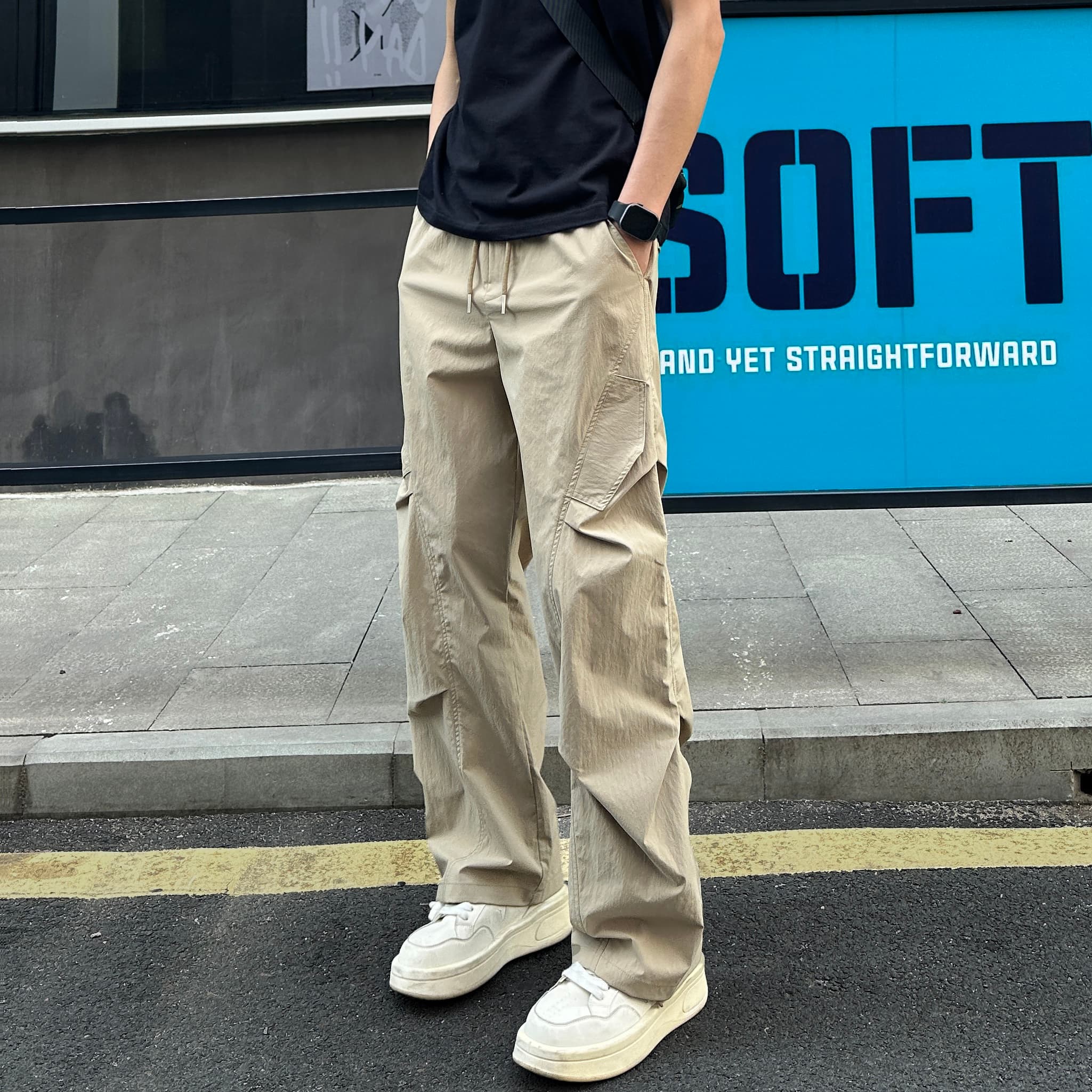 ストリートファッション サイドポケット ワイドカーゴパンツ