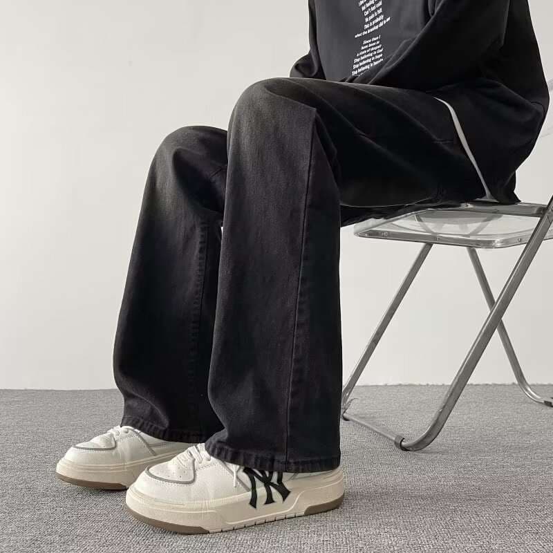 ストリートファッション ゆったりストレートデニムパンツ