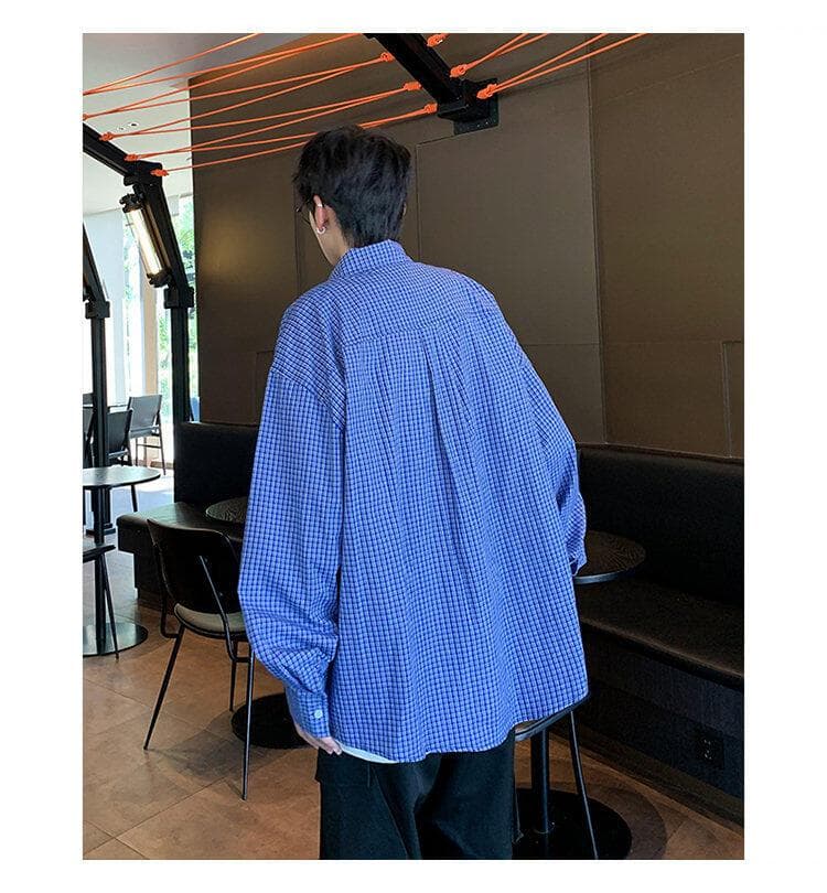 ストリートファッション ゆったりシルエットチェック柄シャツ