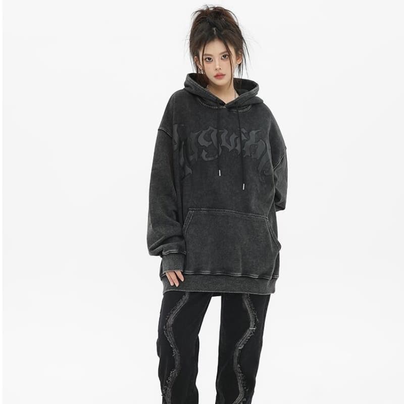 ストリートファッション ストリートファッション ゆったりオーバーサイズ古着風パーカー