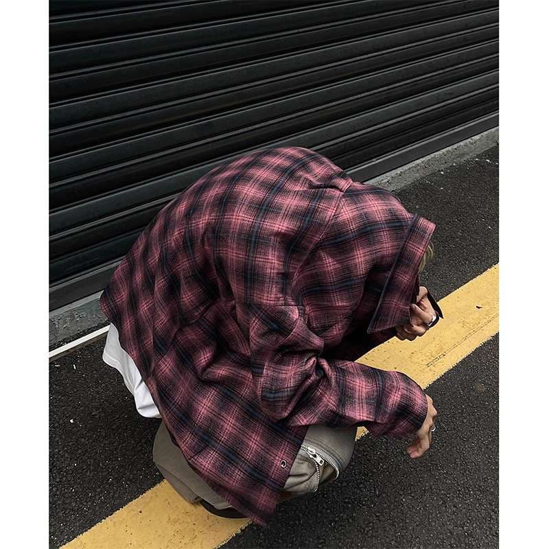 ストリートファッション オーバーサイズ カジュアル チェックシャツ