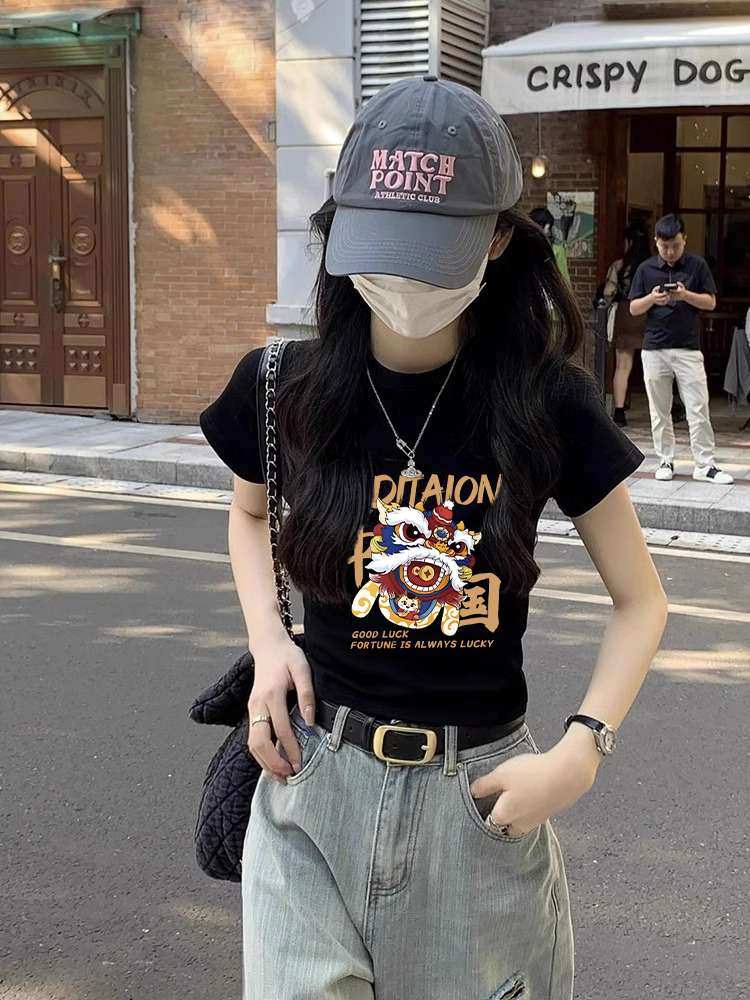 ストリートファッション ストリートアートプリント半袖Tシャツ