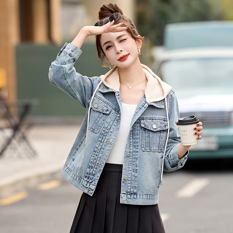 ストリートファッション クラシック胸ポケット付きデニムジャケット
