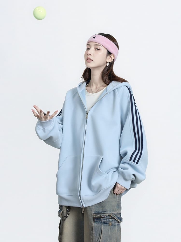 ストリートファッション サイドライン ゆったりパーカー