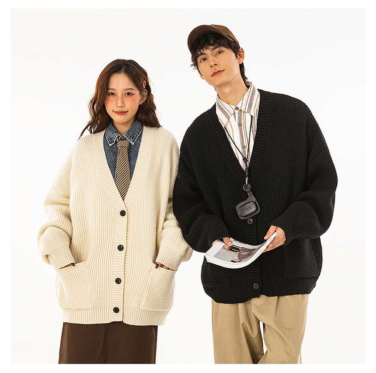 ストリートファッション オーバーサイズリブ編みカーディガン