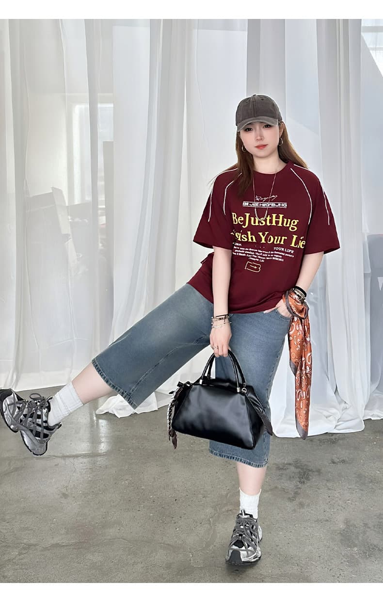 ストリートファッション ゆったりワイドデニムハーフパンツ