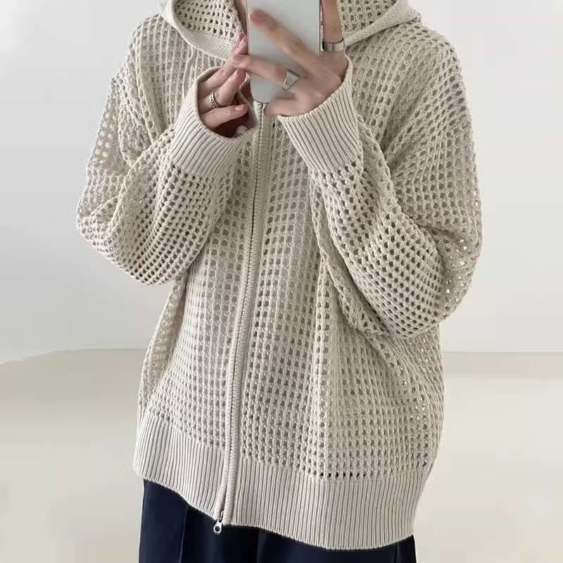 ストリートファッション メッシュ編みジップアップパーカー