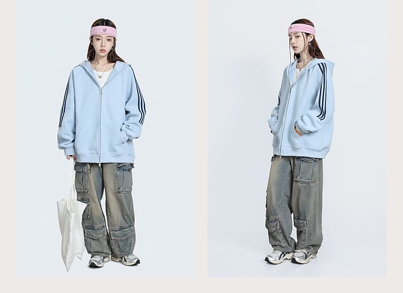 ストリートファッション サイドライン ゆったりパーカー