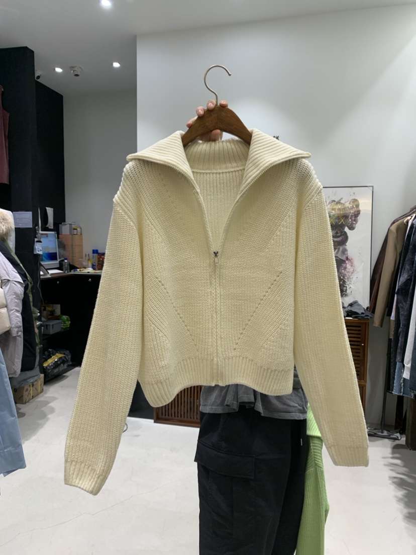 ストリートファッション ジップアップ ニットカーディガン
