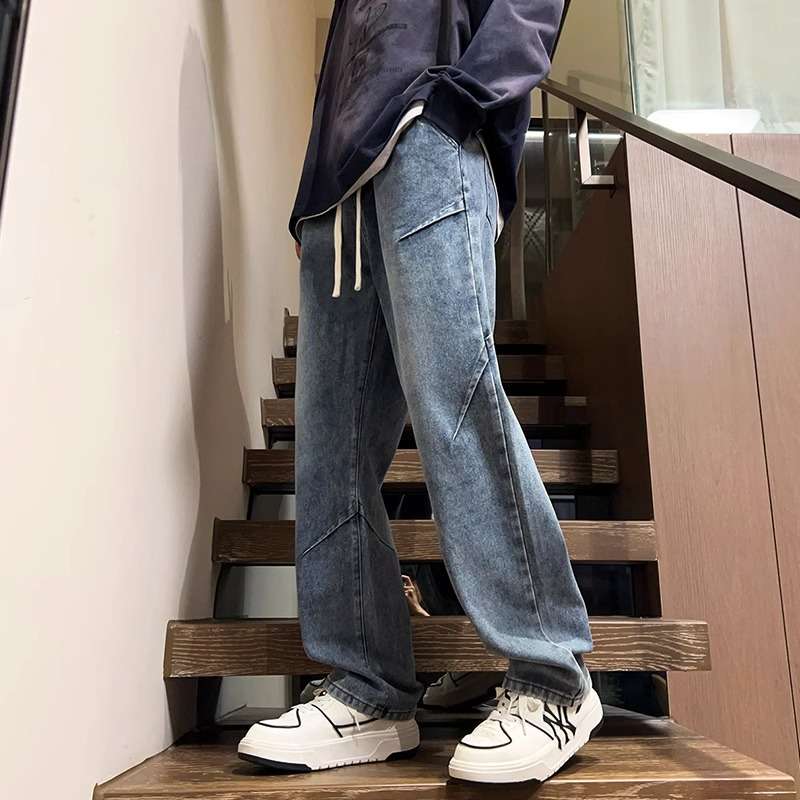 ストリートファッション ワイドシルエットデニムパンツ