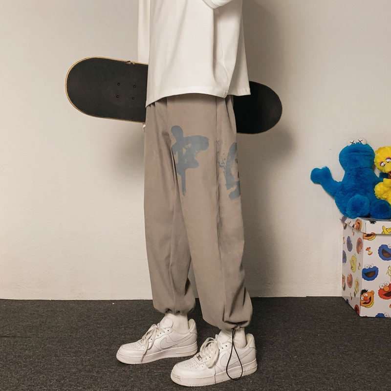 ストリートファッション グラフィックプリント ワイドカーゴパンツ